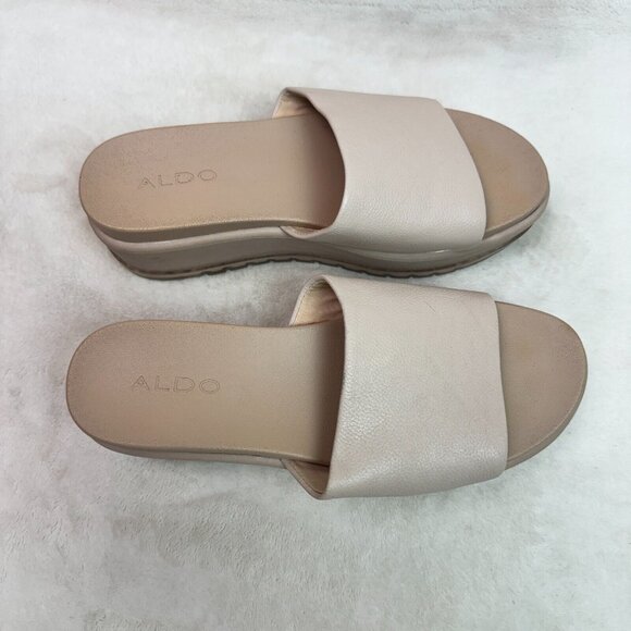 ALDO Sandals Flats Platform Slip On Slide Cream Faux Leather Womens 8 - Picture 11 of 14